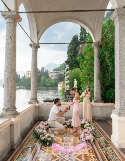 Couple embracing after saying yes during their Lake Como engagement