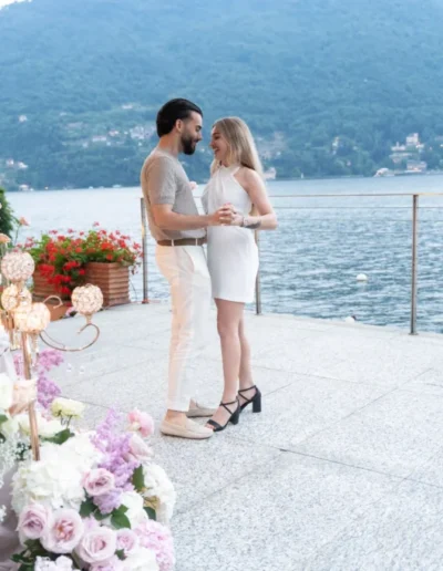 Close-up of emotional reaction during engagement in Lake Como