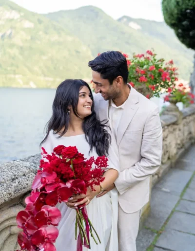 Romantic floral setup at Villa del Balbianello for a surprise proposal