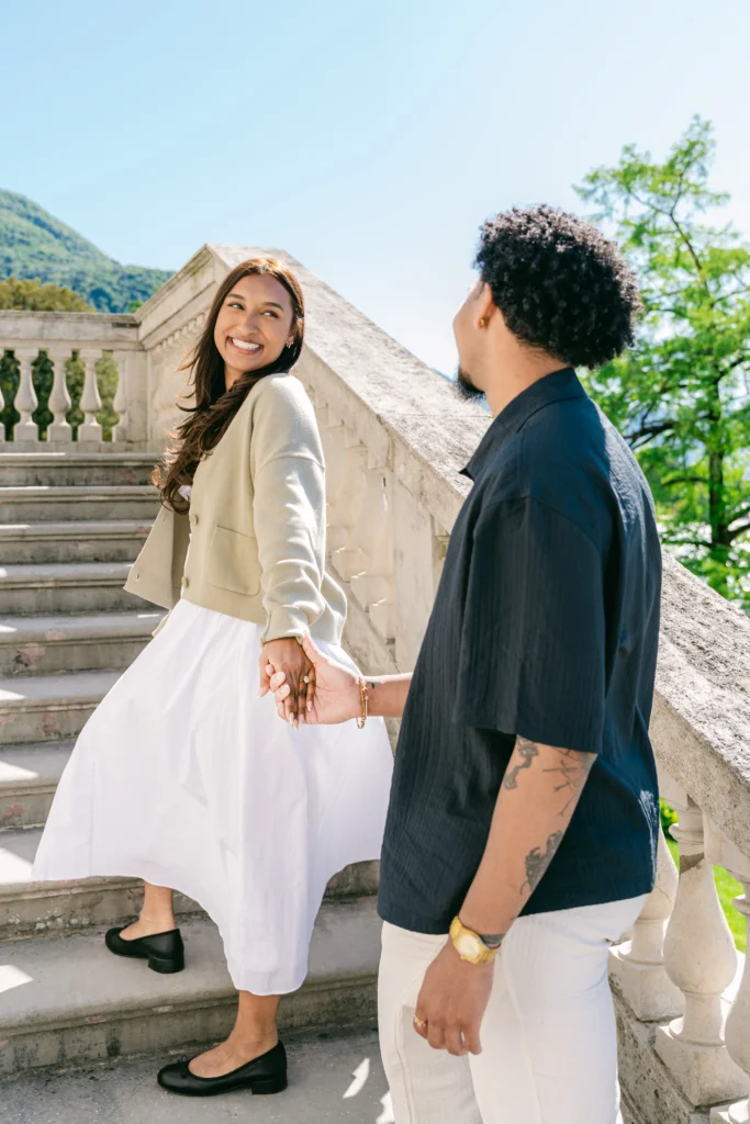 Jared and his fianc&eacute;e photographed after their Villa Melzi proposal in Bellagio
