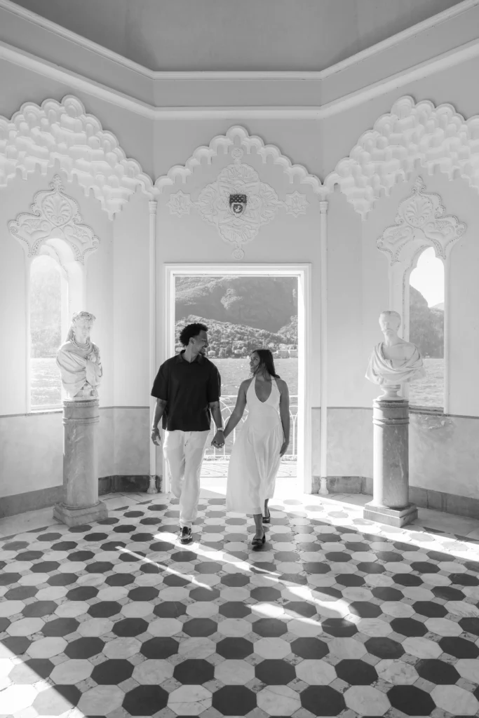 Jared and his fianc&eacute;e celebrating their engagement at Villa Melzi Gardens