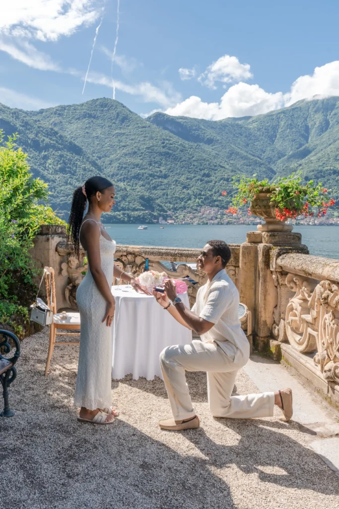 Romantic Villa Balbianello Proposal Keeghan and Emilie during their romantic proposal experience at Villa Balbianello