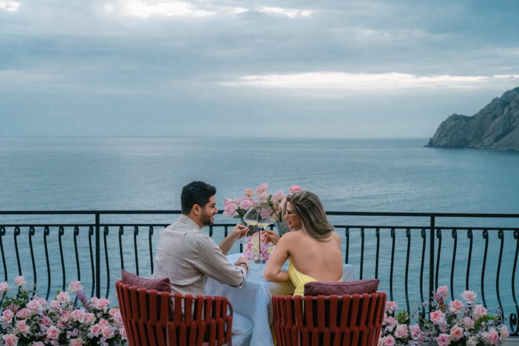Romantic proposal setting on the panoramic terrace at Porto Roca