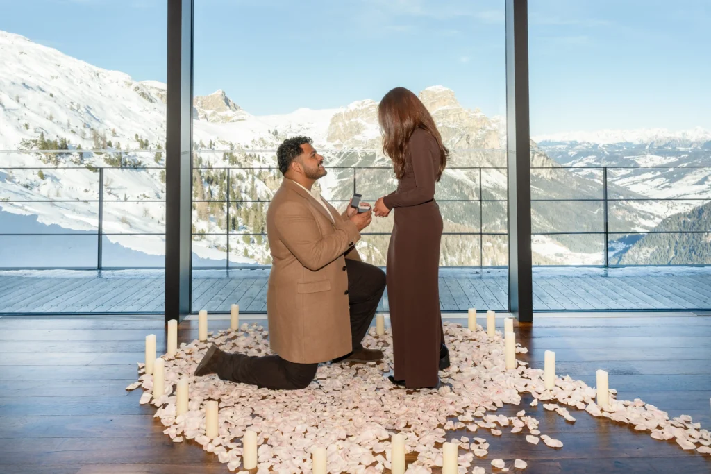 Surprise Proposal in the Dolomites – Oshin Oshin and his partner during their surprise proposal experience in the Dolomites